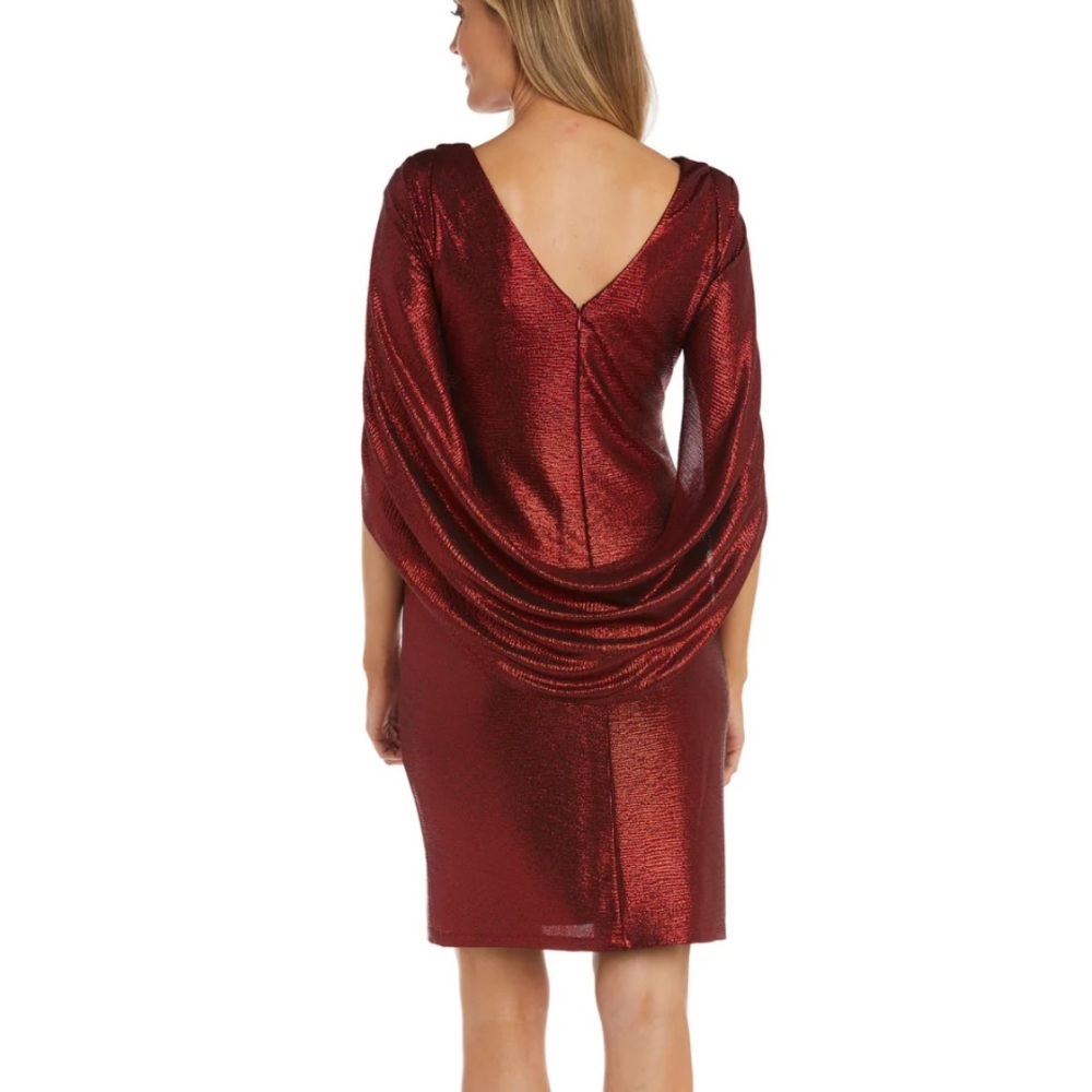 R & M Richards Shimmering Burgundy Long Sleeve Dress